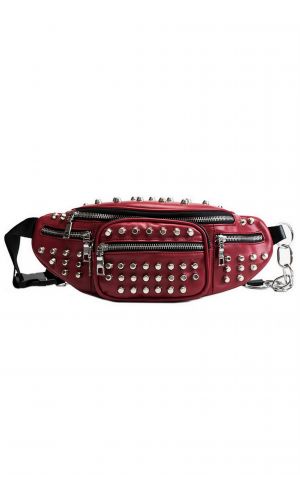 Zımbalı Punk Bordo Bel Çantası