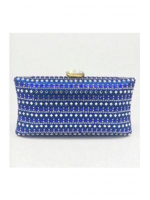 Taşlı Mavi Abiye Clutch Çanta