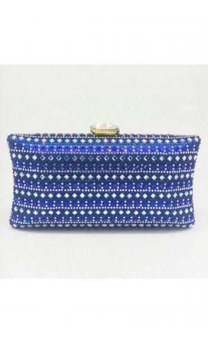 Taşlı Mavi Abiye Clutch Çanta